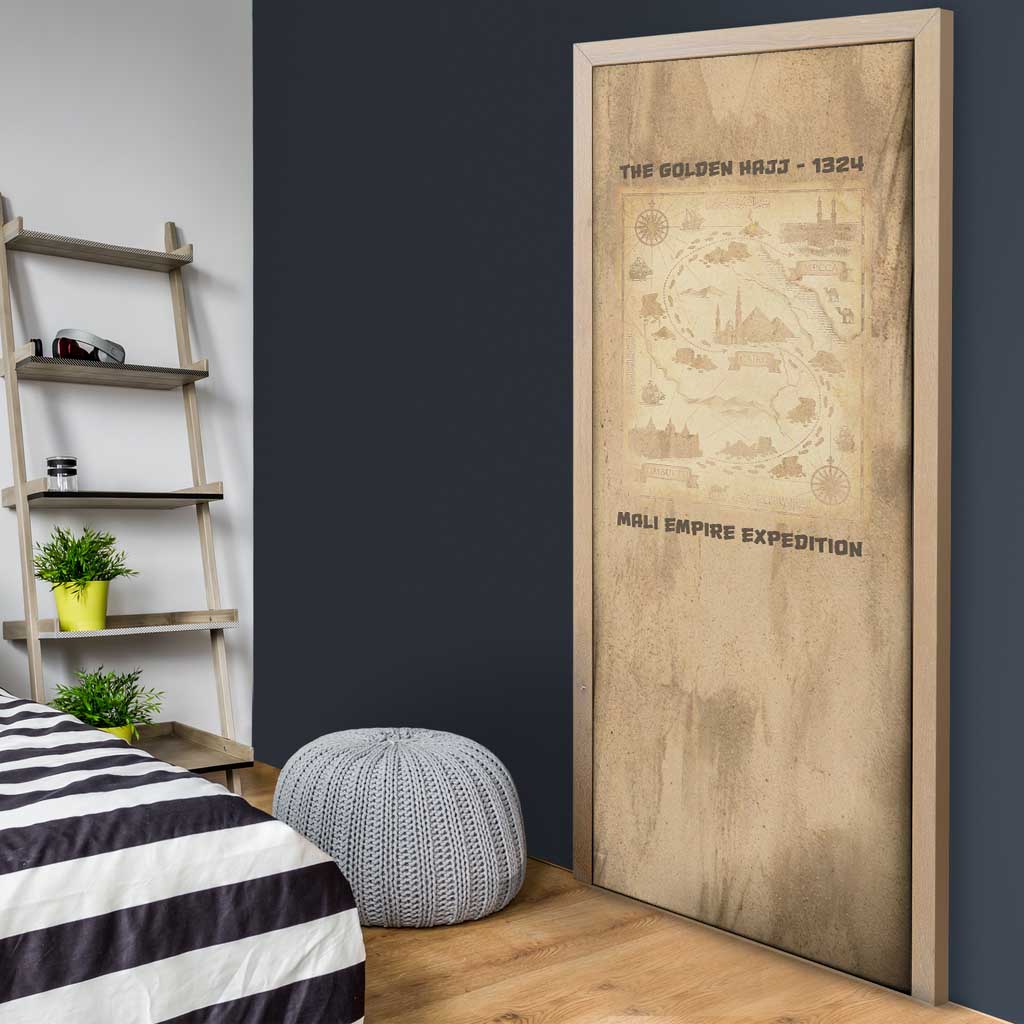 Mansa Musa Door Cover Sepia Map Historic Pilgrimage Empire Expedition 1324 African Royalty Legacy - African Pride