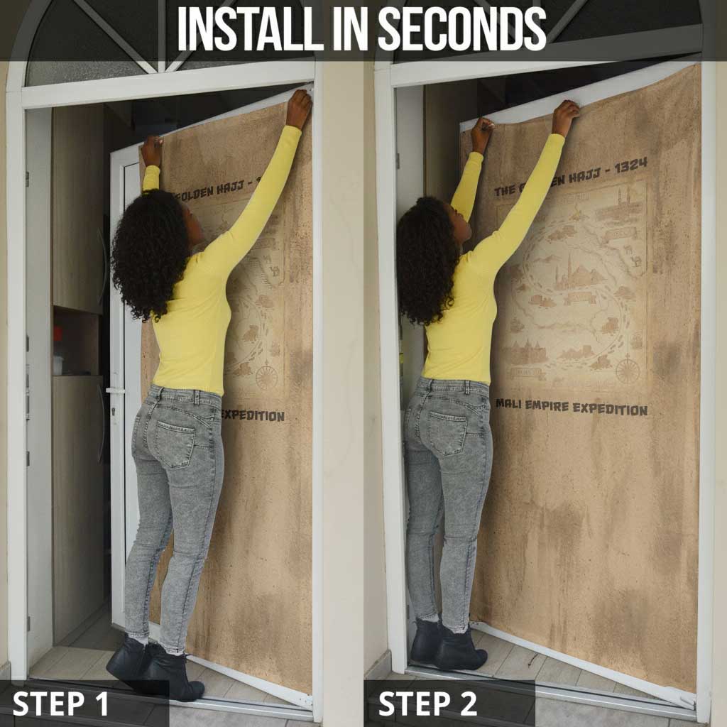 Mansa Musa Door Cover Sepia Map Historic Pilgrimage Empire Expedition 1324 African Royalty Legacy - African Pride