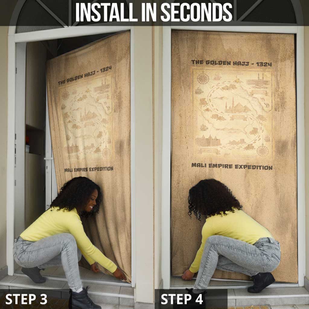 Mansa Musa Door Cover Sepia Map Historic Pilgrimage Empire Expedition 1324 African Royalty Legacy - African Pride