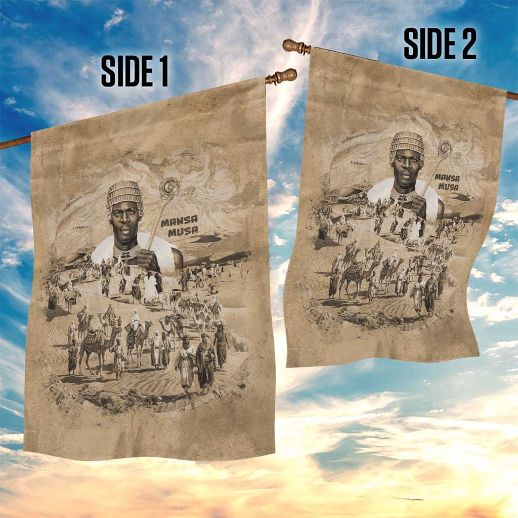 Mansa Musa Garden Flag Sepia Map Historic Pilgrimage Empire Expedition 1324 African Royalty Legacy - African Pride