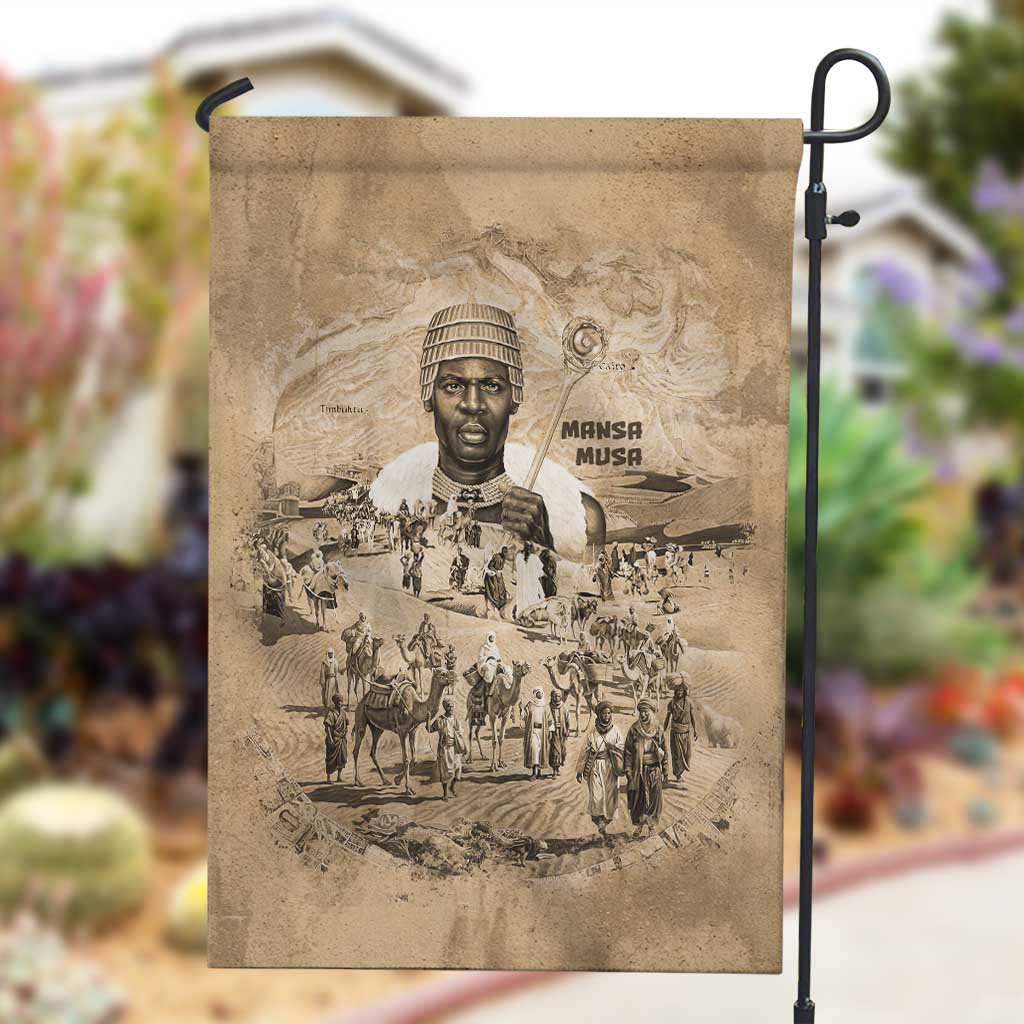 Mansa Musa Garden Flag Sepia Map Historic Pilgrimage Empire Expedition 1324 African Royalty Legacy - African Pride
