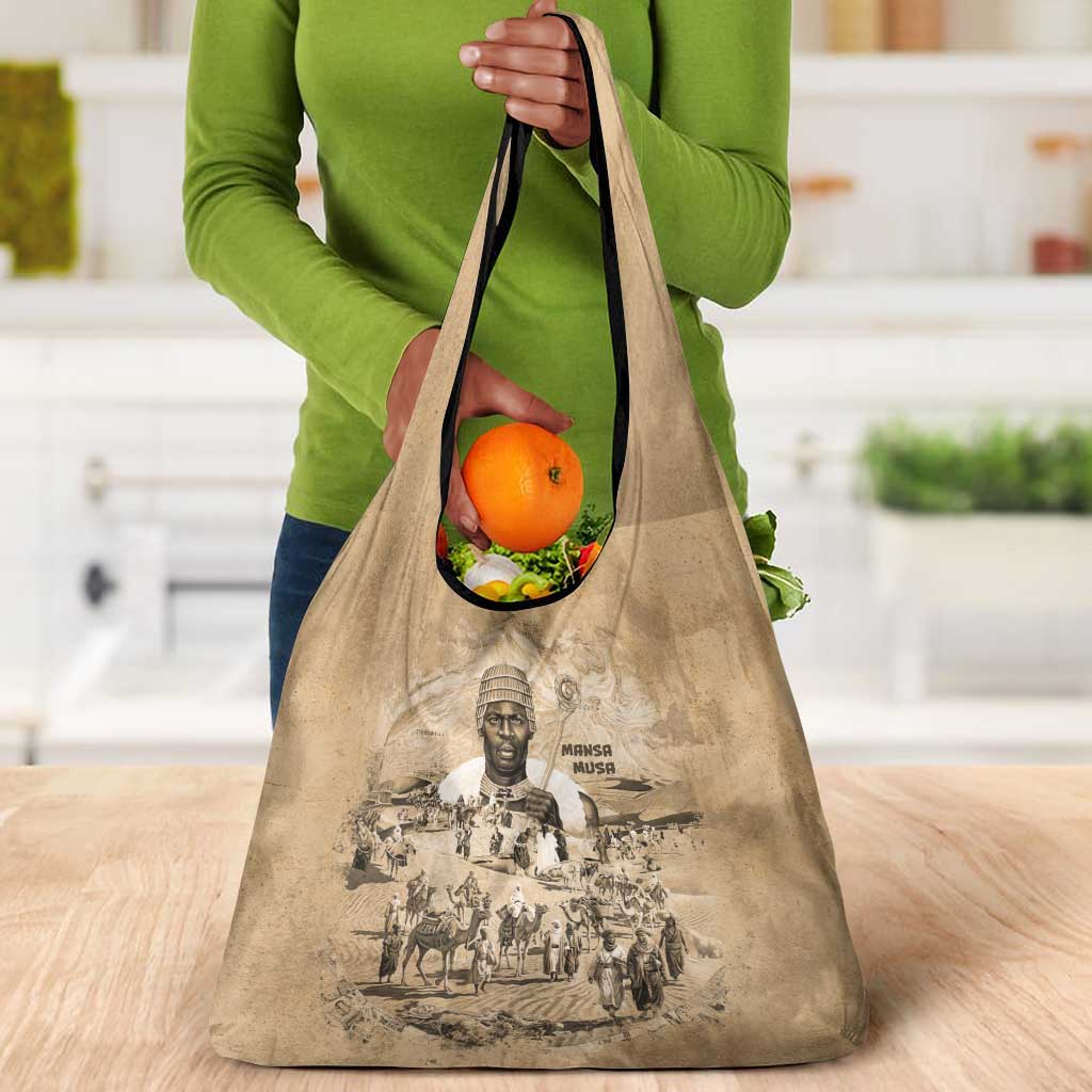 Mansa Musa Grocery Bag Sepia Map Historic Pilgrimage Empire Expedition 1324 African Royalty Legacy - African Pride