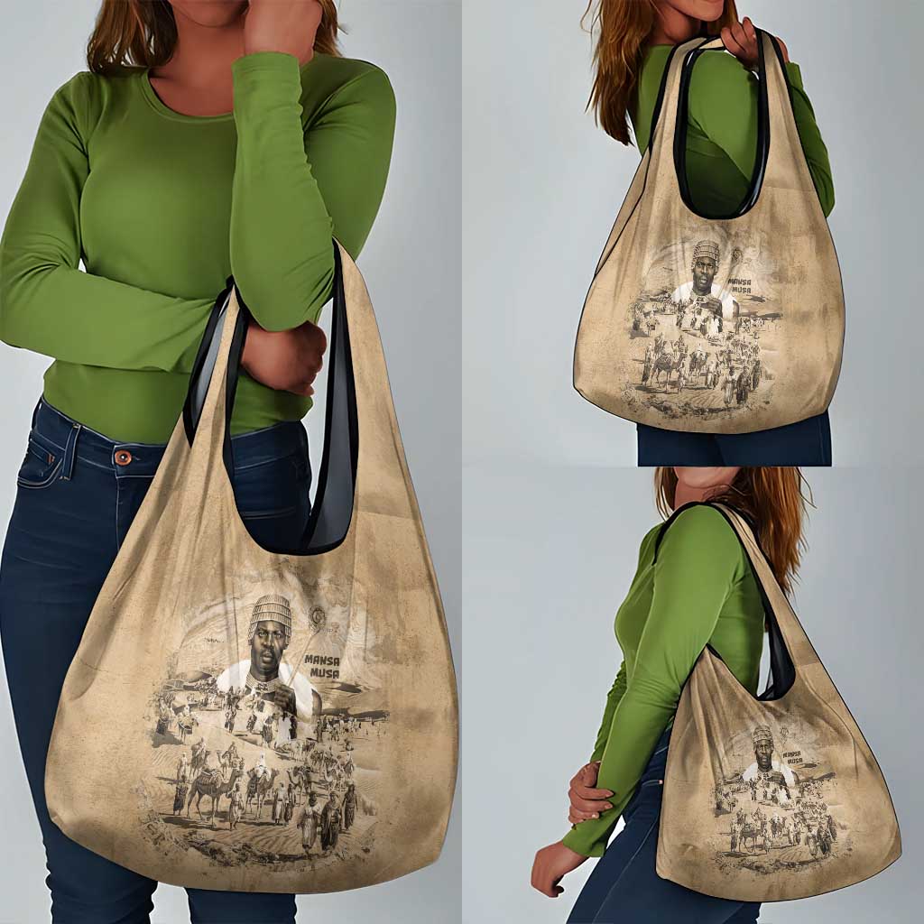 Mansa Musa Grocery Bag Sepia Map Historic Pilgrimage Empire Expedition 1324 African Royalty Legacy - African Pride