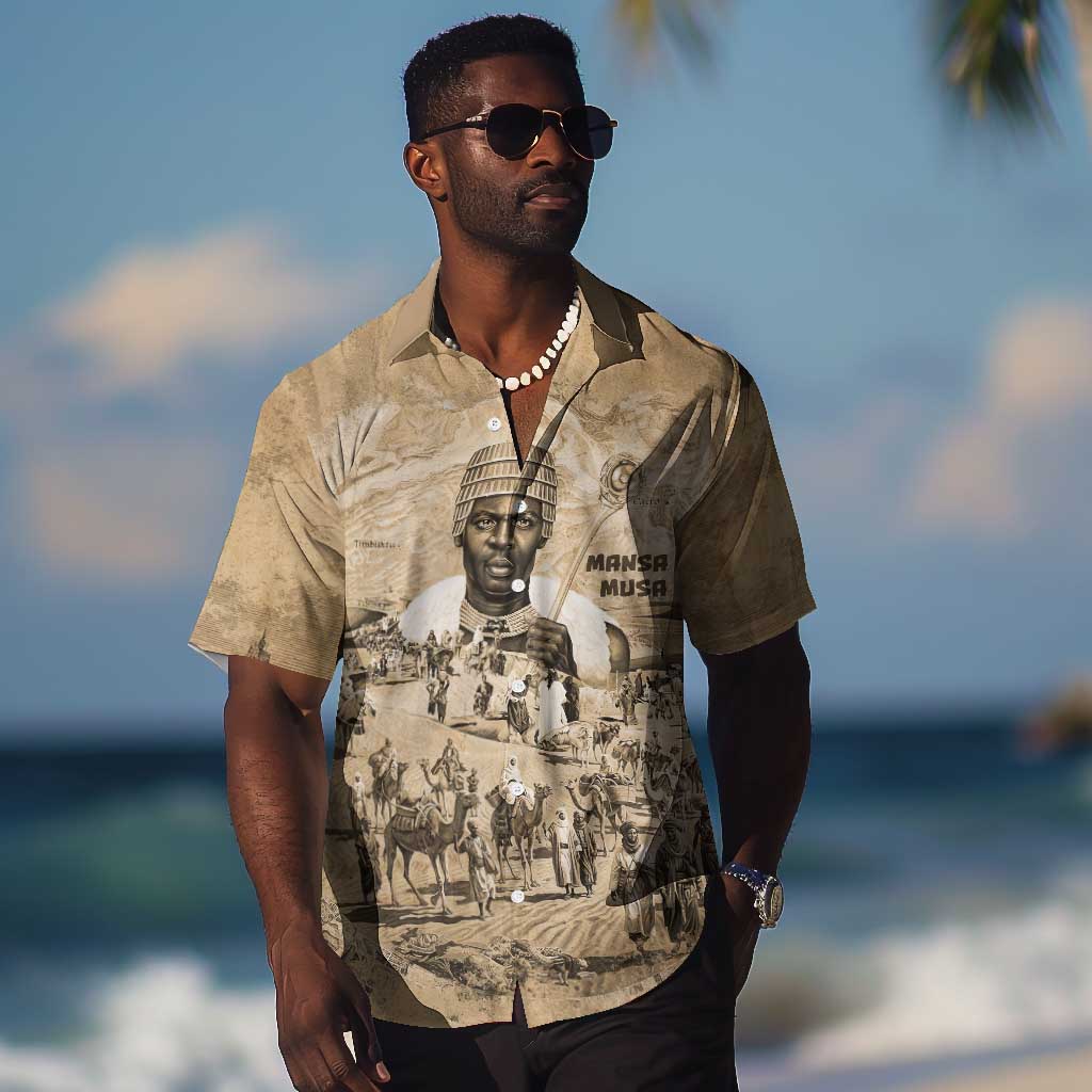 Mansa Musa Hawaiian Shirt Sepia Map Historic Pilgrimage Empire Expedition 1324 African Royalty Legacy - African Pride
