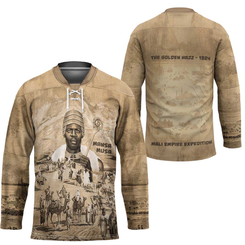 Mansa Musa Hockey Jersey Sepia Map Historic Pilgrimage Empire Expedition 1324 African Royalty Legacy - African Pride