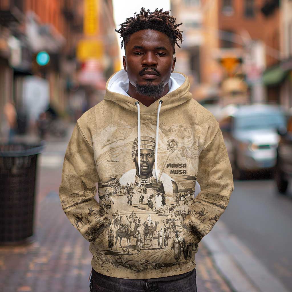 Mansa Musa Hoodie Sepia Map Historic Pilgrimage Empire Expedition 1324 African Royalty Legacy - African Pride