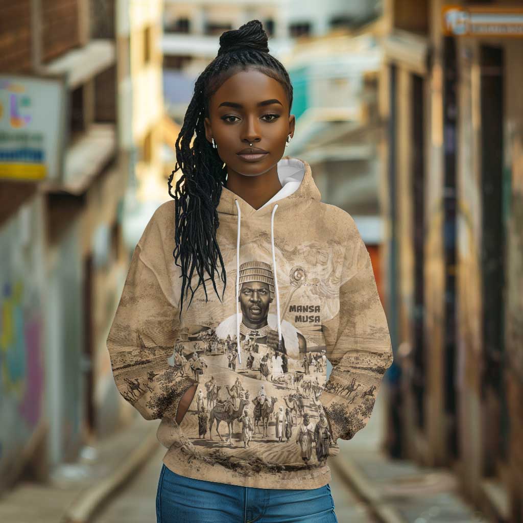 Mansa Musa Hoodie Sepia Map Historic Pilgrimage Empire Expedition 1324 African Royalty Legacy - African Pride