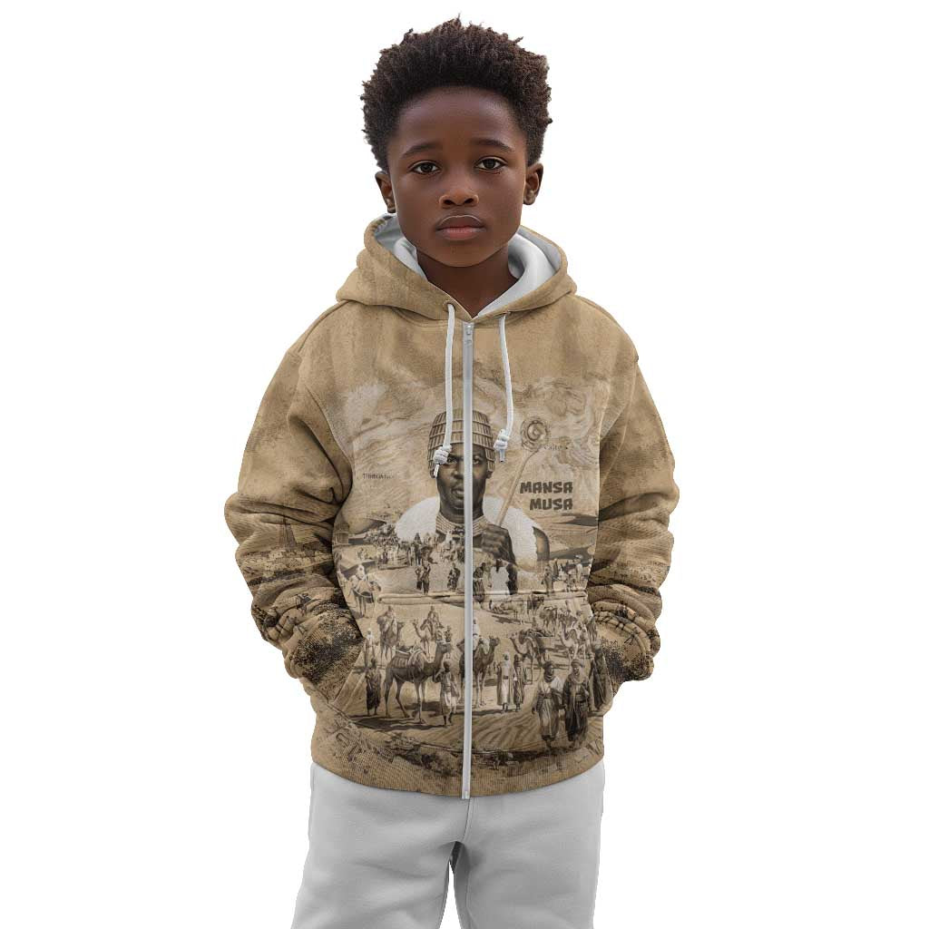 Mansa Musa Kid Hoodie Sepia Map Historic Pilgrimage Empire Expedition 1324 African Royalty Legacy - African Pride