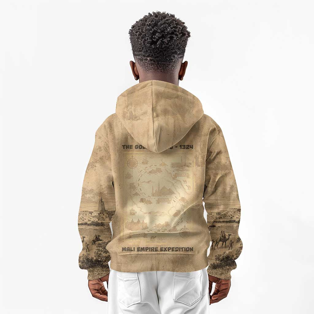 Mansa Musa Kid Hoodie Sepia Map Historic Pilgrimage Empire Expedition 1324 African Royalty Legacy - African Pride