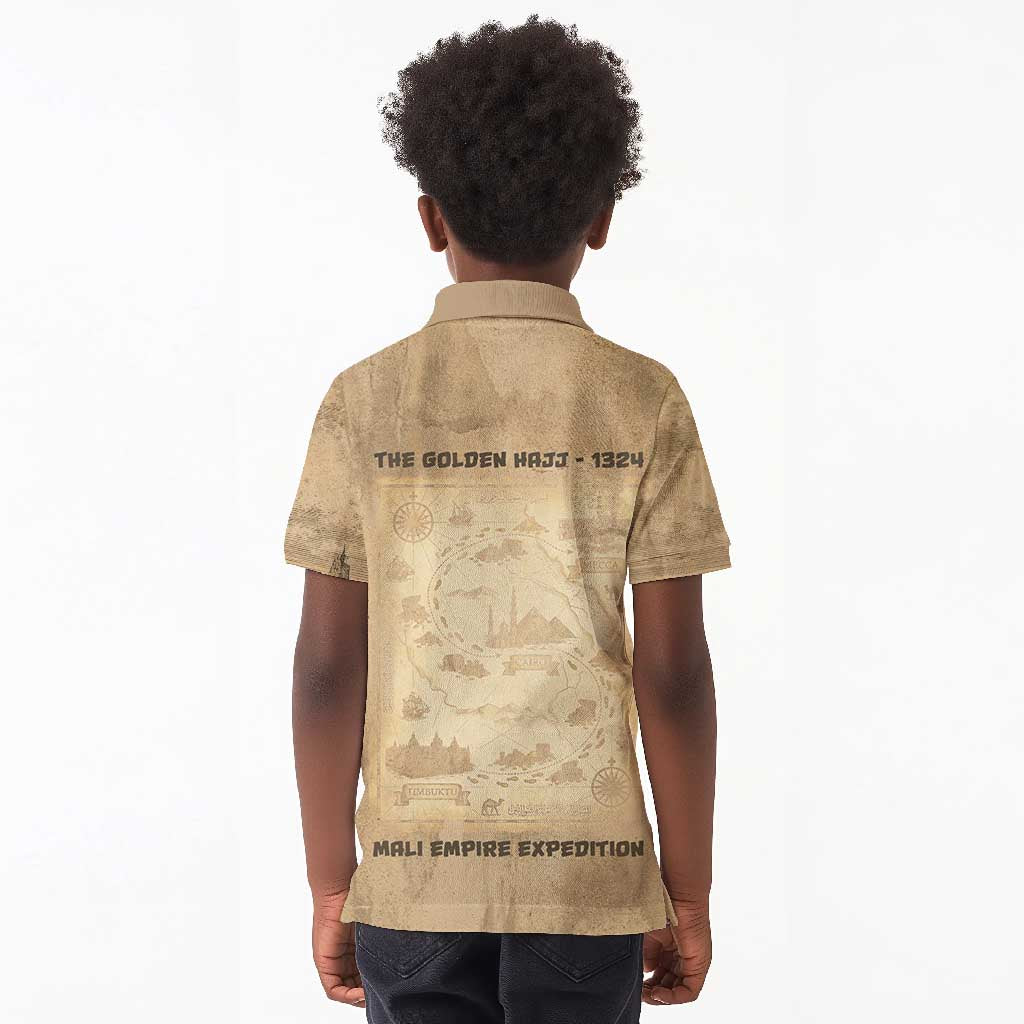 Mansa Musa Kid Polo Shirt Sepia Map Historic Pilgrimage Empire Expedition 1324 African Royalty Legacy - African Pride