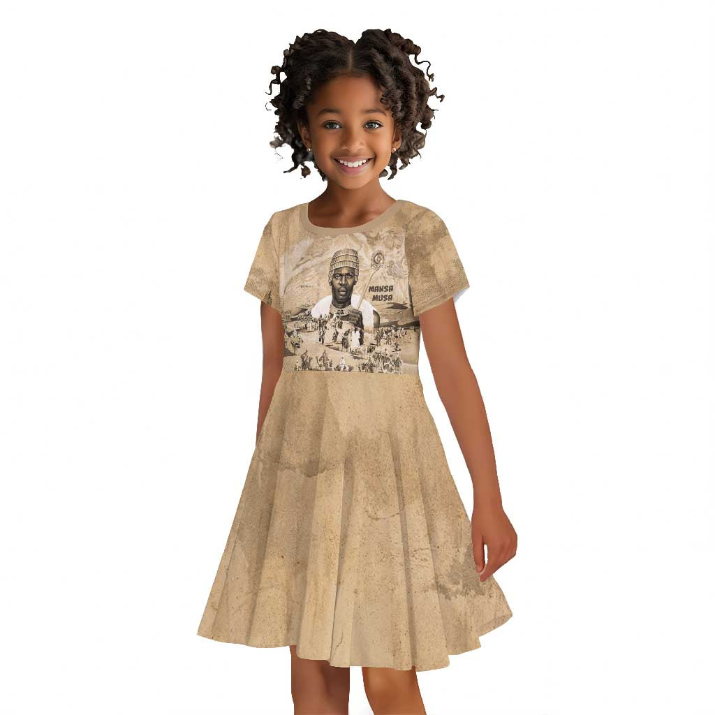 Mansa Musa Kid Short Sleeve Dress Sepia Map Historic Pilgrimage Empire Expedition 1324 African Royalty Legacy - African Pride
