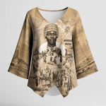Mansa Musa Kimono Sleeve Blouse Sepia Map Historic Pilgrimage Empire Expedition 1324 African Royalty Legacy - African Pride