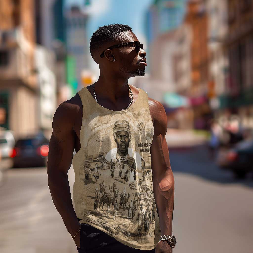 Mansa Musa Men Tank Top Sepia Map Historic Pilgrimage Empire Expedition 1324 African Royalty Legacy - African Pride