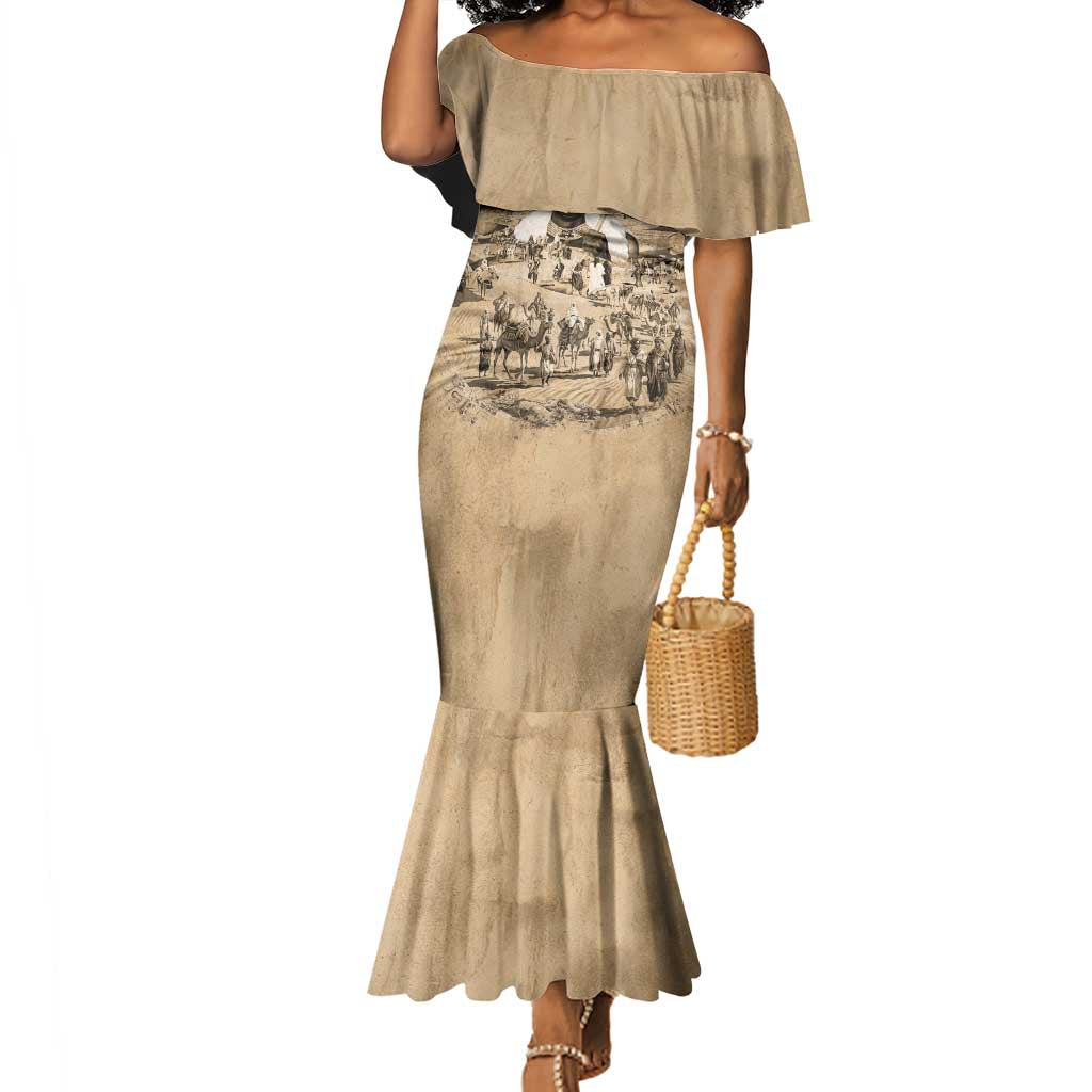 Mansa Musa Mermaid Dress Sepia Map Historic Pilgrimage Empire Expedition 1324 African Royalty Legacy - African Pride