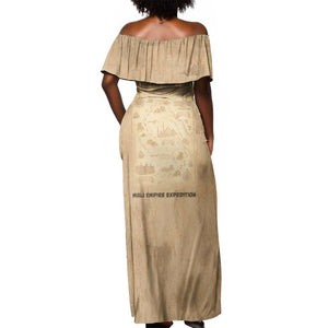 Mansa Musa Off Shoulder Maxi Dress Sepia Map Historic Pilgrimage Empire Expedition 1324 African Royalty Legacy - African Pride
