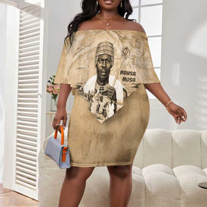 Mansa Musa Off Shoulder Short Dress Sepia Map Historic Pilgrimage Empire Expedition 1324 African Royalty Legacy - African Pride