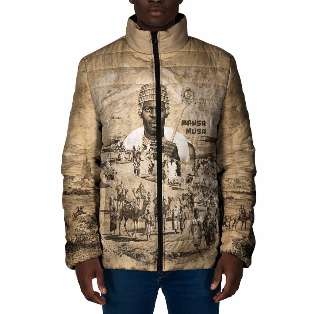 Mansa Musa Padded Jacket Sepia Map Historic Pilgrimage Empire Expedition 1324 African Royalty Legacy - African Pride