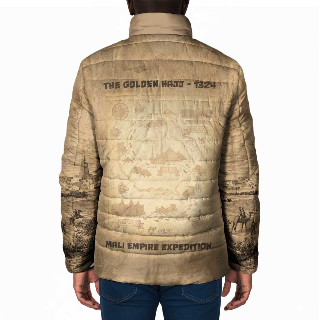 Mansa Musa Padded Jacket Sepia Map Historic Pilgrimage Empire Expedition 1324 African Royalty Legacy - African Pride