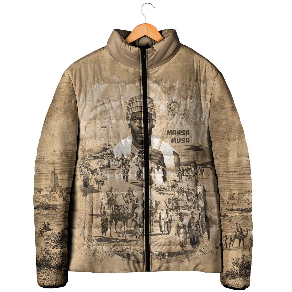 Mansa Musa Padded Jacket Sepia Map Historic Pilgrimage Empire Expedition 1324 African Royalty Legacy - African Pride