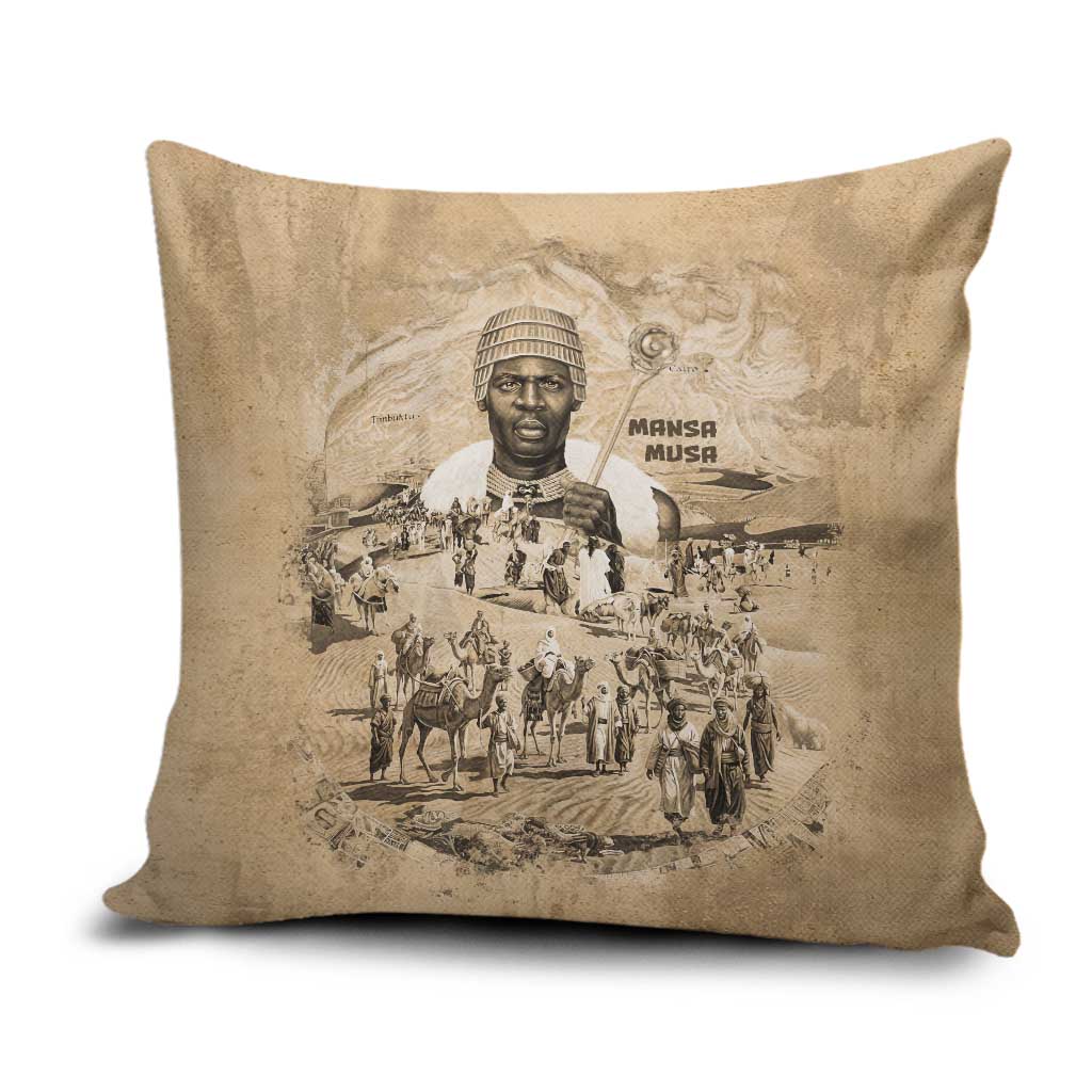 Mansa Musa Pillow Cover Sepia Map Historic Pilgrimage Empire Expedition 1324 African Royalty Legacy - African Pride