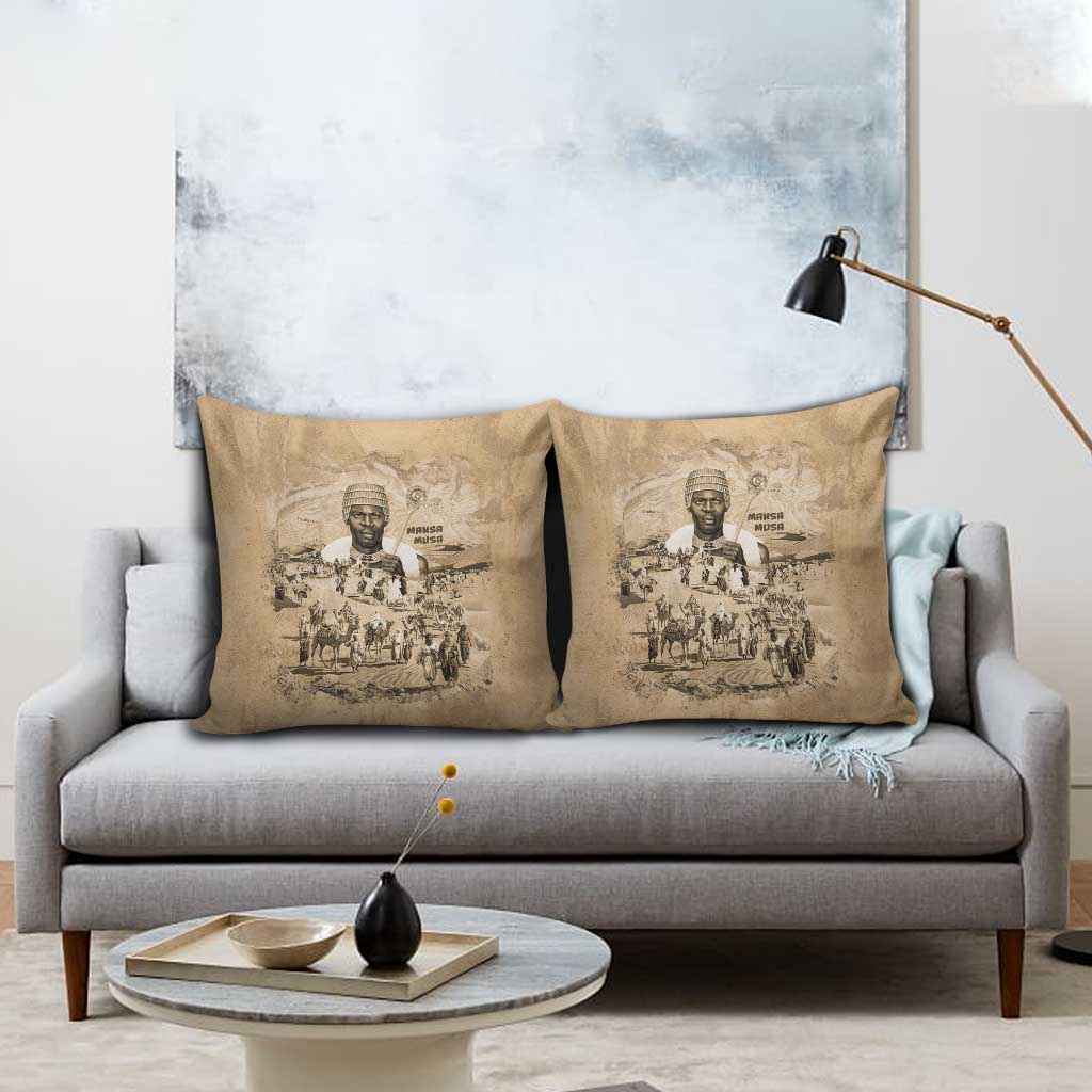 Mansa Musa Pillow Cover Sepia Map Historic Pilgrimage Empire Expedition 1324 African Royalty Legacy - African Pride
