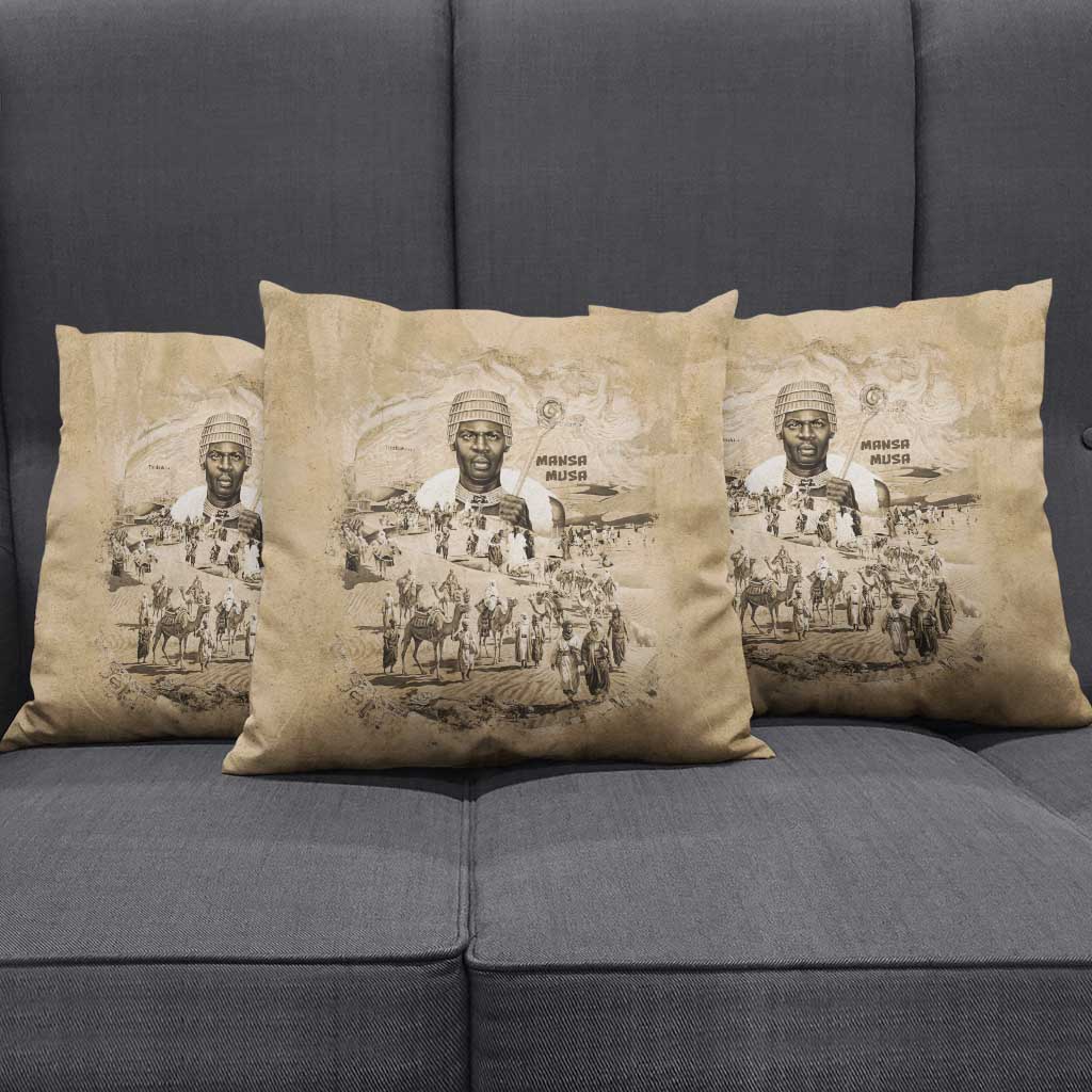 Mansa Musa Pillow Cover Sepia Map Historic Pilgrimage Empire Expedition 1324 African Royalty Legacy - African Pride