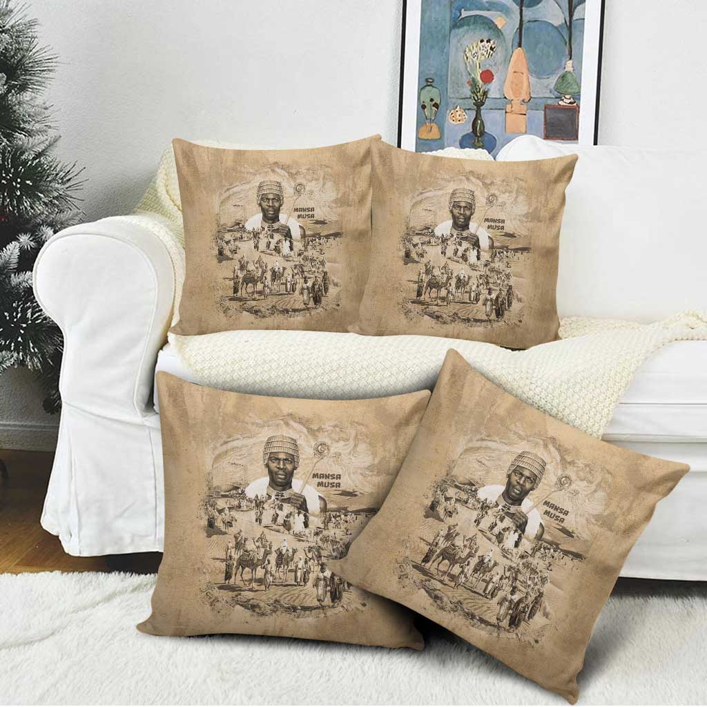 Mansa Musa Pillow Cover Sepia Map Historic Pilgrimage Empire Expedition 1324 African Royalty Legacy - African Pride