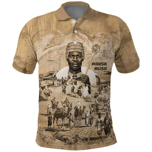 Mansa Musa Polo Shirt Sepia Map Historic Pilgrimage Empire Expedition 1324 African Royalty Legacy - African Pride