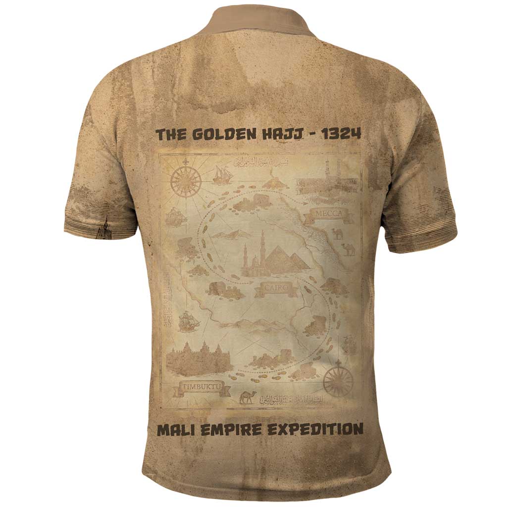 Mansa Musa Polo Shirt Sepia Map Historic Pilgrimage Empire Expedition 1324 African Royalty Legacy - African Pride