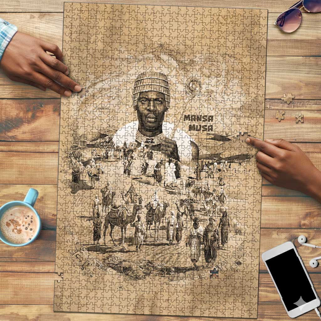 Mansa Musa Puzzle Sepia Map Historic Pilgrimage Empire Expedition 1324 African Royalty Legacy - African Pride
