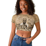 Mansa Musa Raglan Cropped T shirt Sepia Map Historic Pilgrimage Empire Expedition 1324 African Royalty Legacy - African Pride