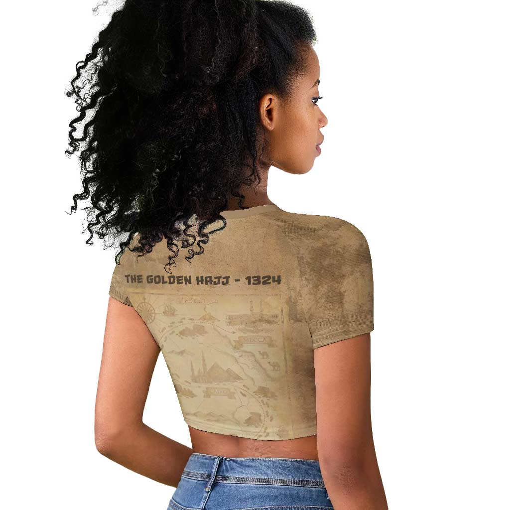 Mansa Musa Raglan Cropped T shirt Sepia Map Historic Pilgrimage Empire Expedition 1324 African Royalty Legacy - African Pride