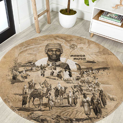 Mansa Musa Round Carpet Sepia Map Historic Pilgrimage Empire Expedition 1324 African Royalty Legacy - African Pride