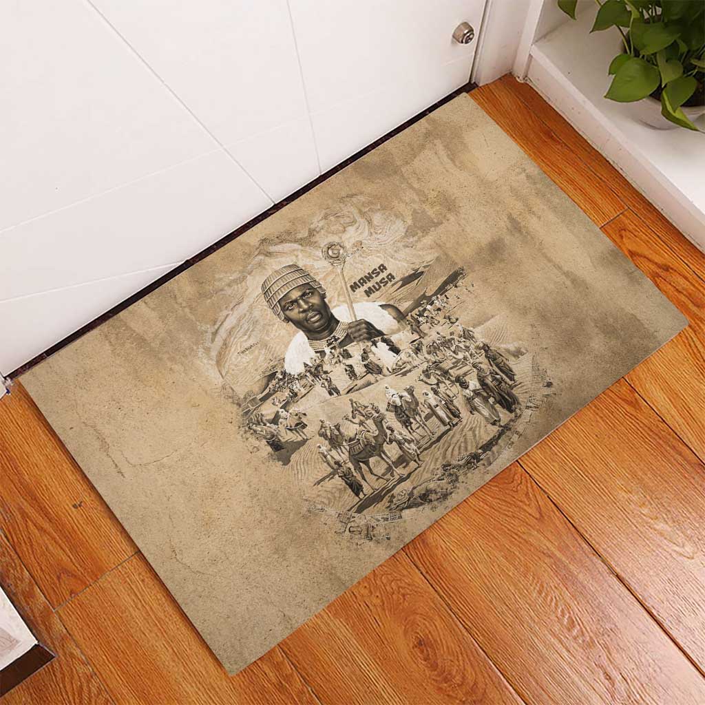 Mansa Musa Rubber Doormat Sepia Map Historic Pilgrimage Empire Expedition 1324 African Royalty Legacy - African Pride