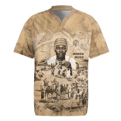 Mansa Musa Rugby Jersey Sepia Map Historic Pilgrimage Empire Expedition 1324 African Royalty Legacy - African Pride
