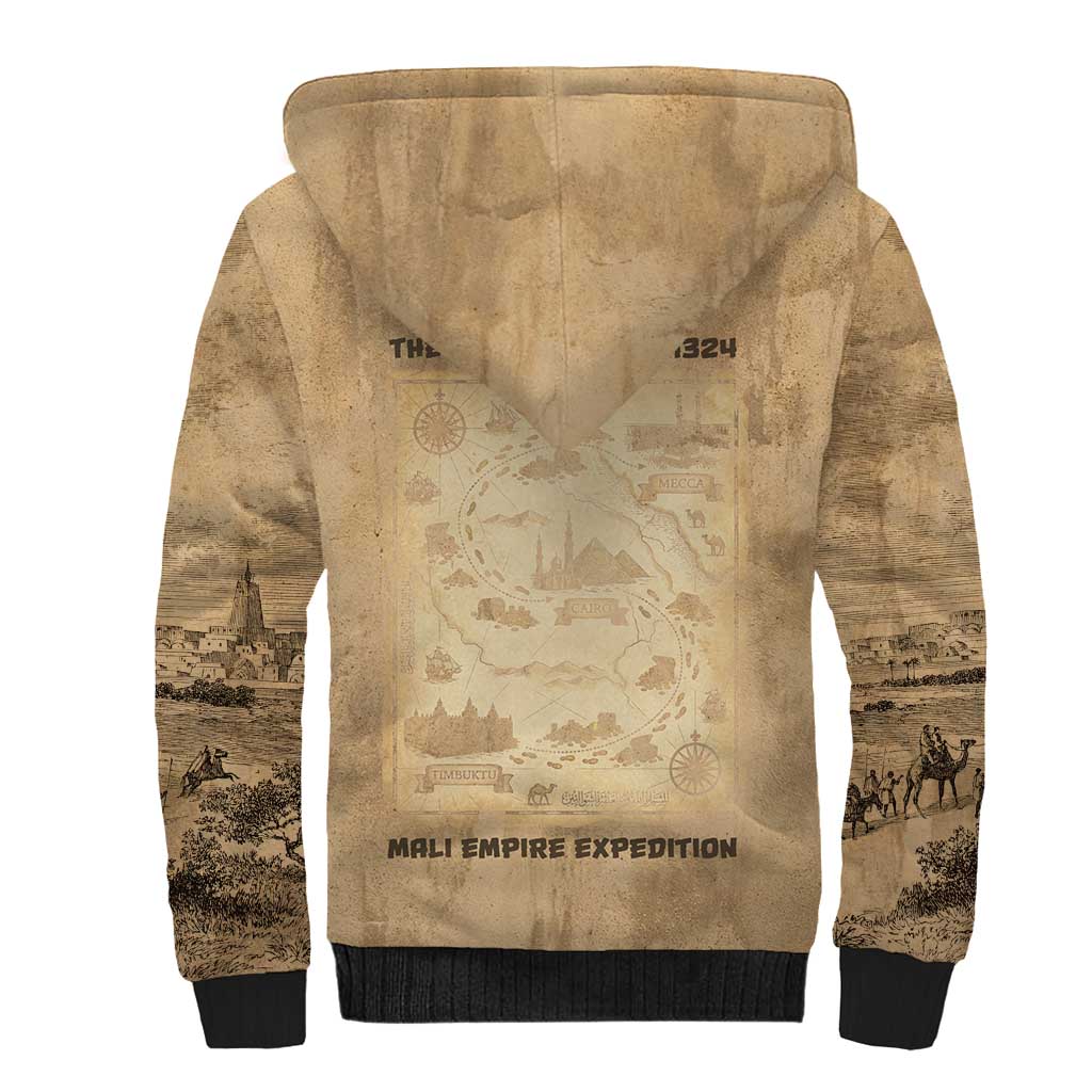 Mansa Musa Sherpa Hoodie Sepia Map Historic Pilgrimage Empire Expedition 1324 African Royalty Legacy - African Pride