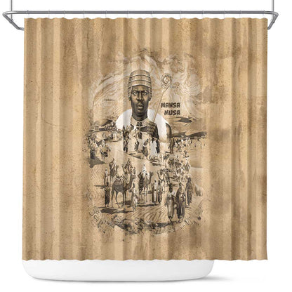 Mansa Musa Shower Curtain Sepia Map Historic Pilgrimage Empire Expedition 1324 African Royalty Legacy - African Pride