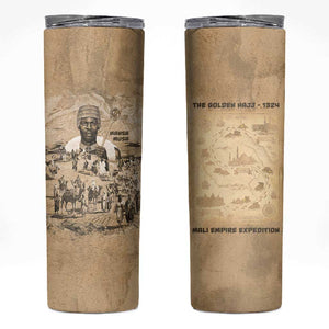 Mansa Musa Skinny Tumbler Sepia Map Historic Pilgrimage Empire Expedition 1324 African Royalty Legacy - African Pride