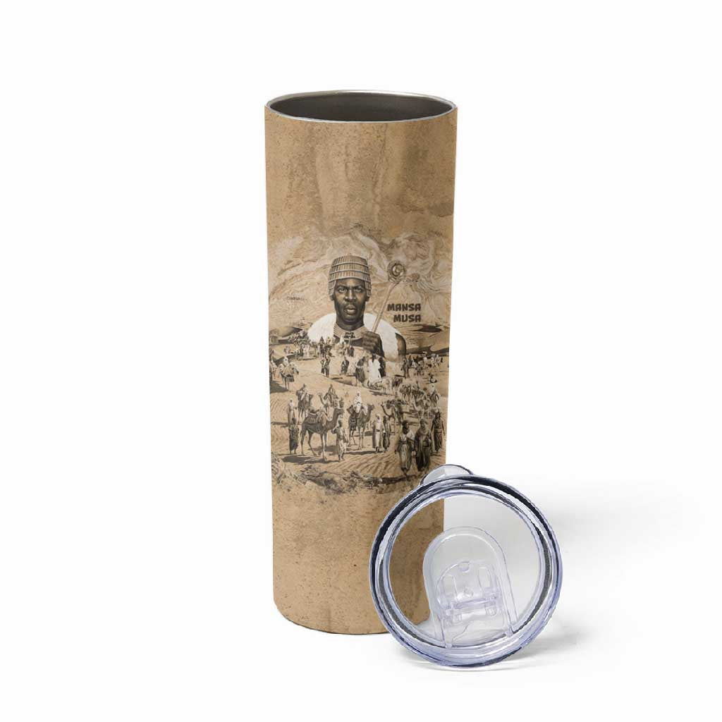 Mansa Musa Skinny Tumbler Sepia Map Historic Pilgrimage Empire Expedition 1324 African Royalty Legacy - African Pride