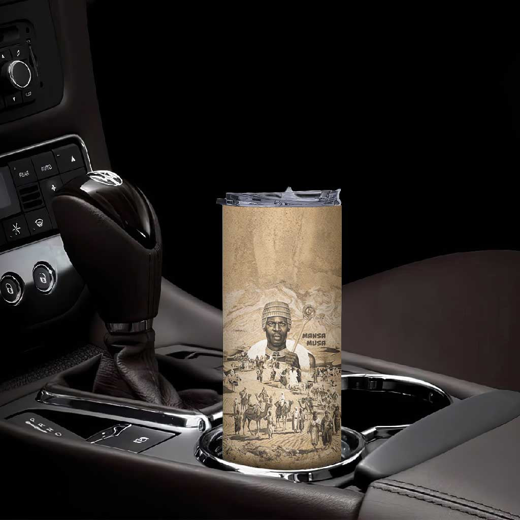 Mansa Musa Skinny Tumbler Sepia Map Historic Pilgrimage Empire Expedition 1324 African Royalty Legacy - African Pride