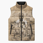 Mansa Musa Sleeveless Puffer Jacket Sepia Map Historic Pilgrimage Empire Expedition 1324 African Royalty Legacy - African Pride