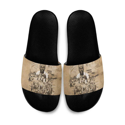 Mansa Musa Slide Sandals Sepia Map Historic Pilgrimage Empire Expedition 1324 African Royalty Legacy - African Pride