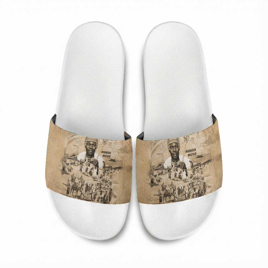 Mansa Musa Slide Sandals Sepia Map Historic Pilgrimage Empire Expedition 1324 African Royalty Legacy - African Pride
