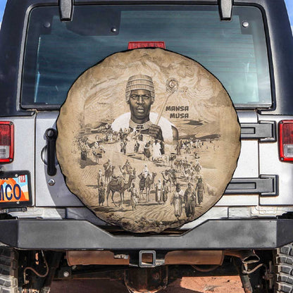 Mansa Musa Spare Tire Cover Sepia Map Historic Pilgrimage Empire Expedition 1324 African Royalty Legacy - African Pride
