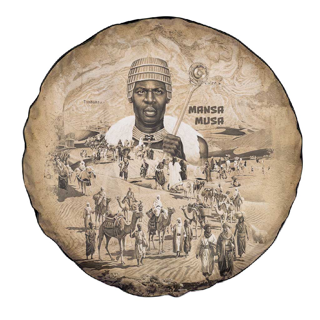 Mansa Musa Spare Tire Cover Sepia Map Historic Pilgrimage Empire Expedition 1324 African Royalty Legacy - African Pride