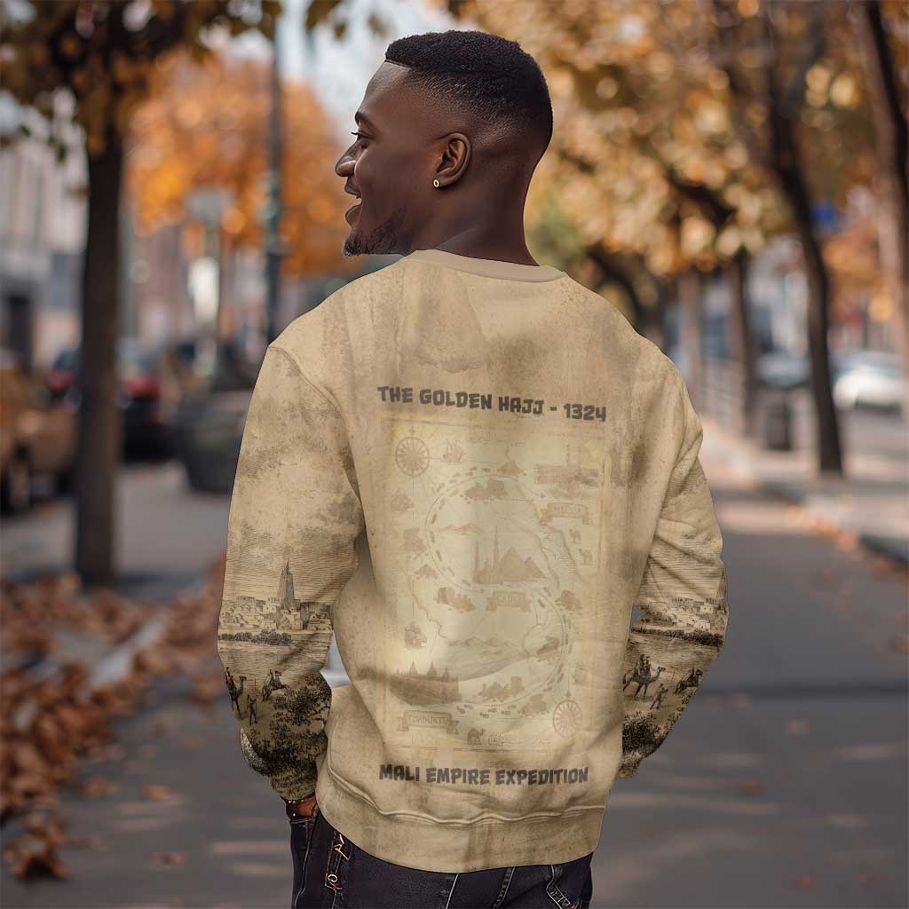 Mansa Musa Sweatshirt Sepia Map Historic Pilgrimage Empire Expedition 1324 African Royalty Legacy - African Pride