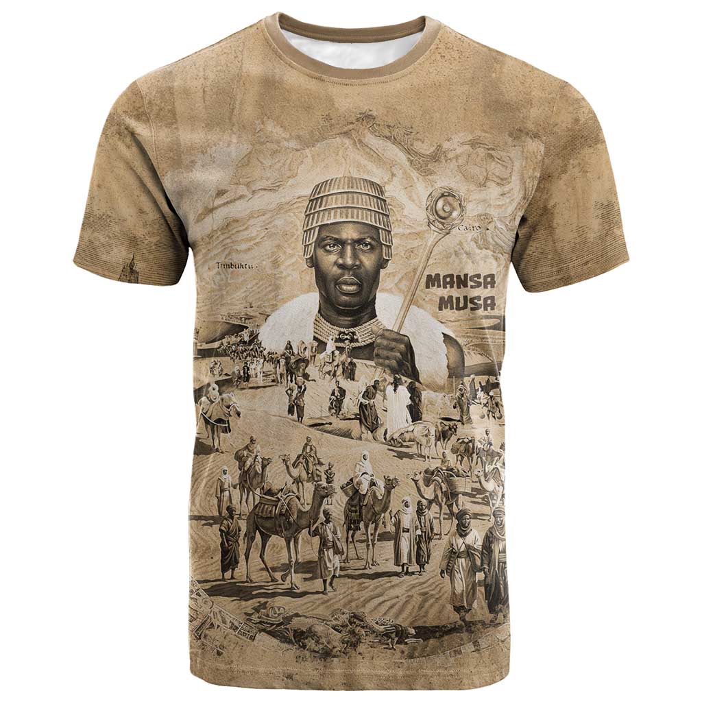 Mansa Musa T shirt Sepia Map Historic Pilgrimage Empire Expedition 1324 ...