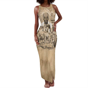 Mansa Musa Tank Maxi Dress Sepia Map Historic Pilgrimage Empire Expedition 1324 African Royalty Legacy - African Pride