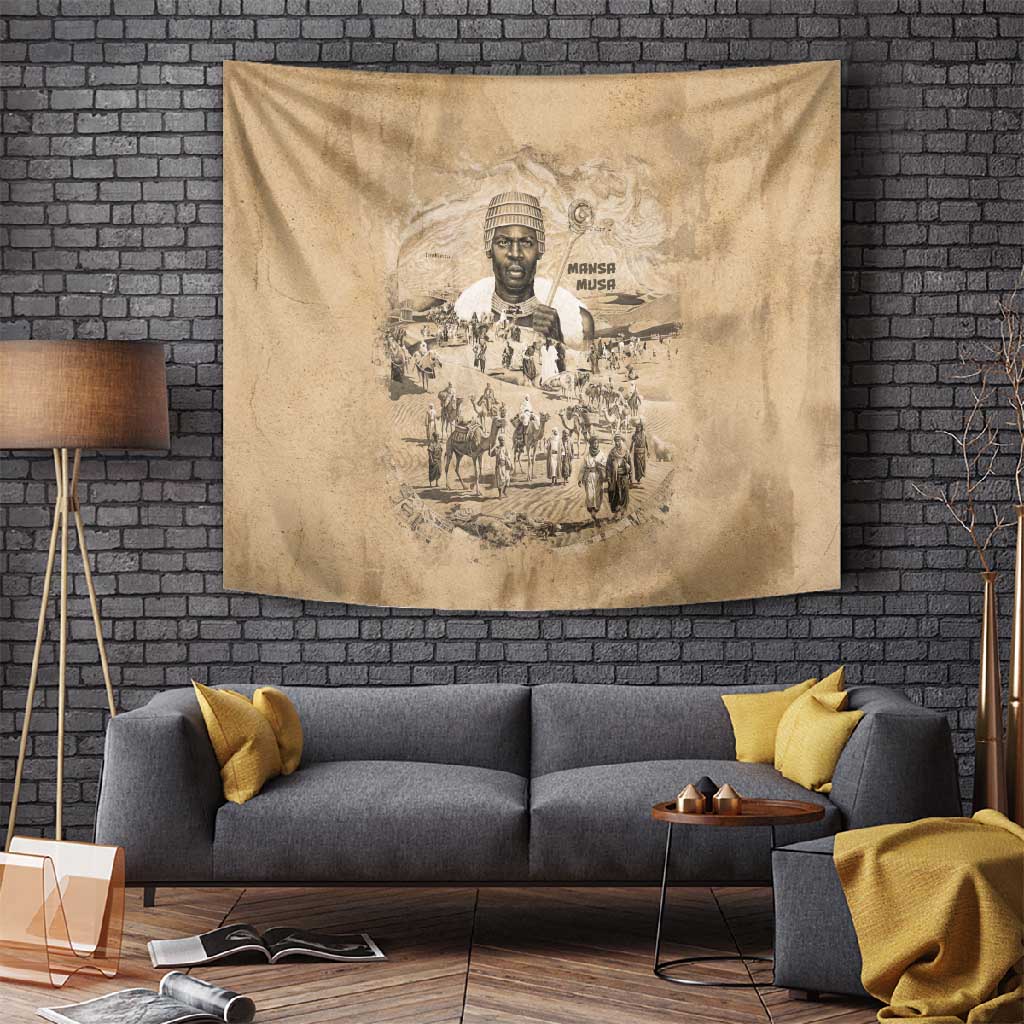 Mansa Musa Tapestry Sepia Map Historic Pilgrimage Empire Expedition 1324 African Royalty Legacy - African Pride