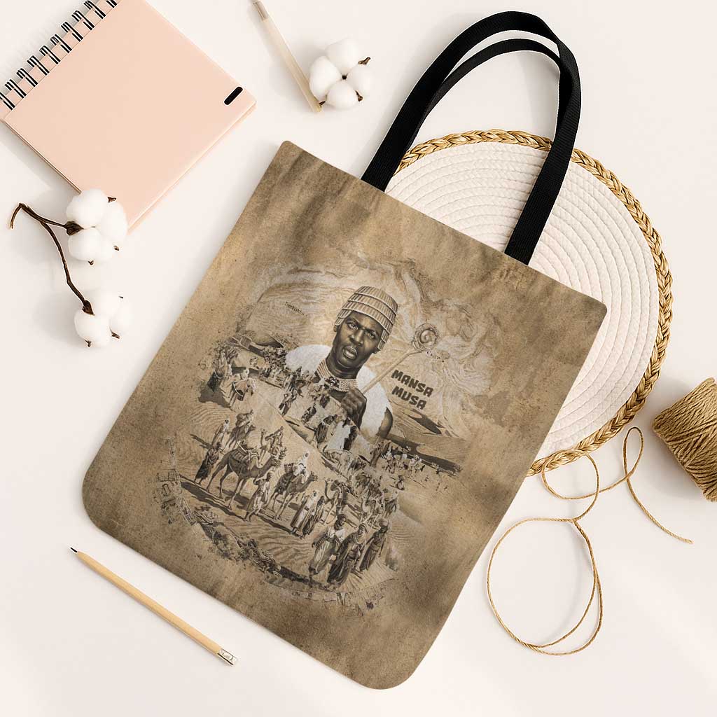 Mansa Musa Tote Bag Sepia Map Historic Pilgrimage Empire Expedition 1324 African Royalty Legacy - African Pride